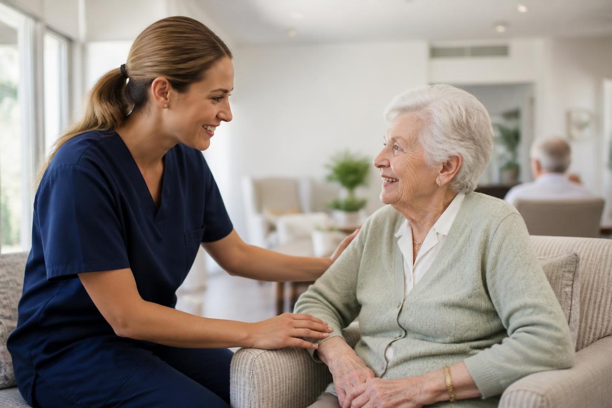 Aged care support worker with a resident